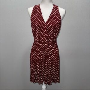 LOFT Women’s Medium Burgundy‎ Dress Sleeveless Racerback White Polka Dots